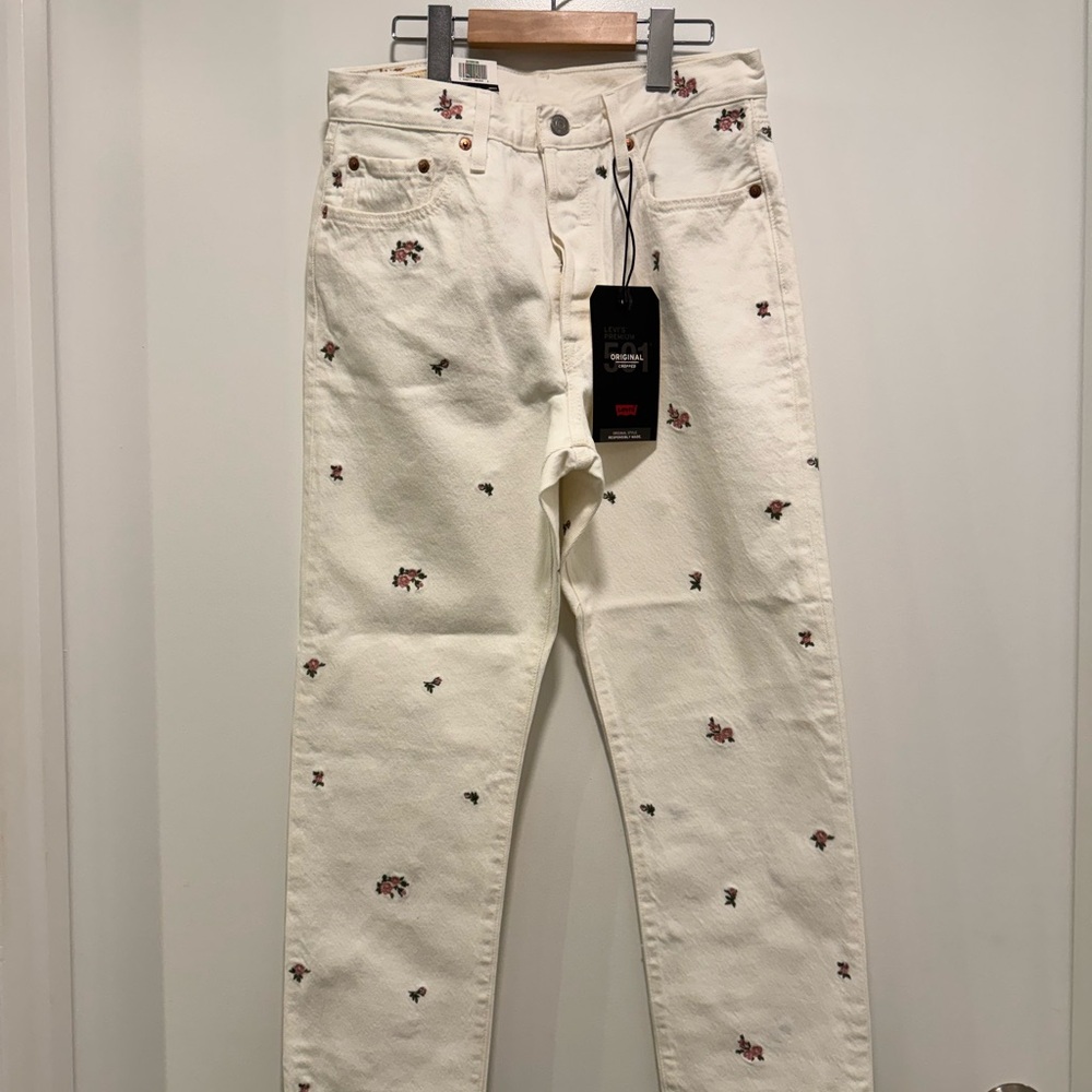 Levi's 501  Off White Jeans with Embroidery